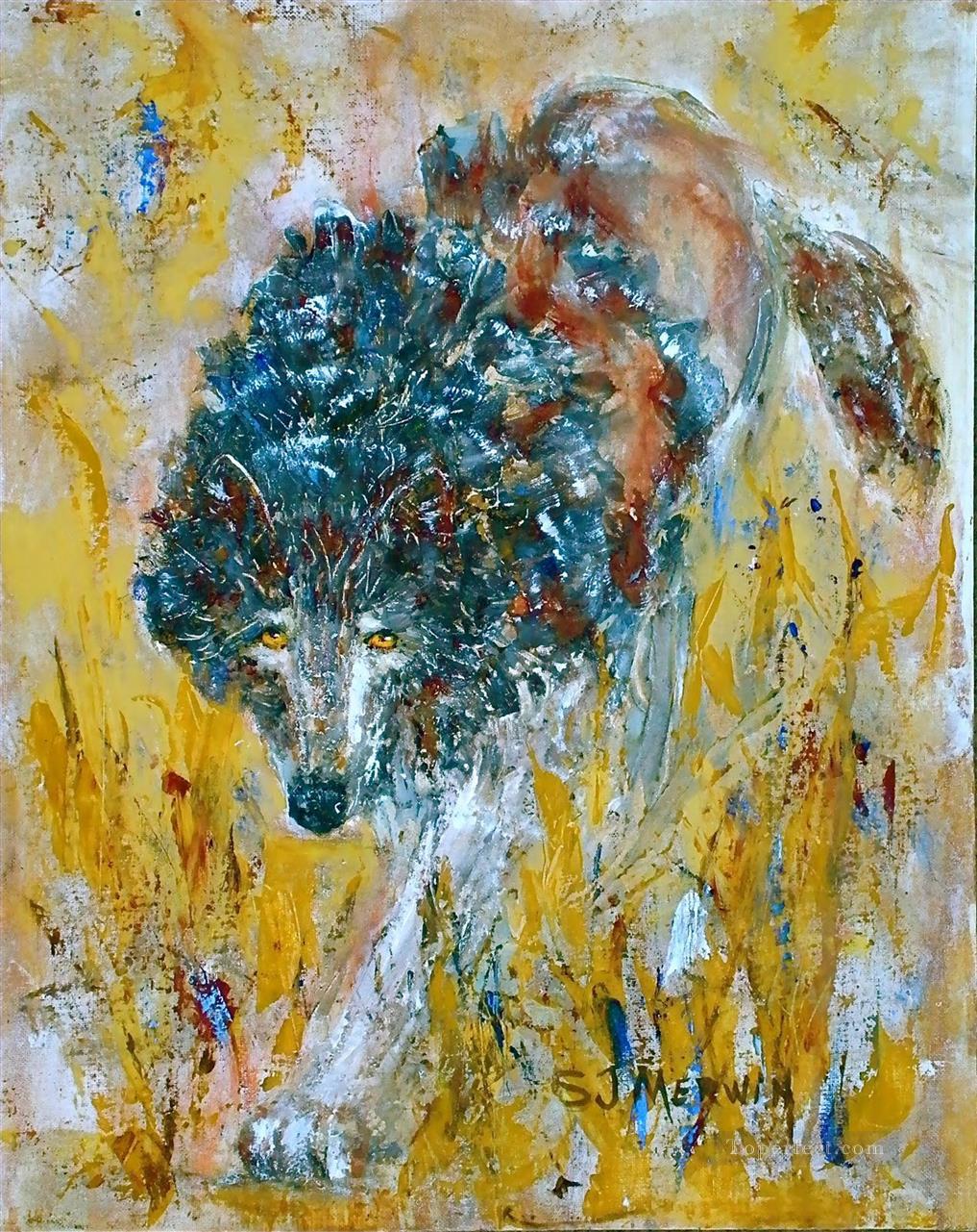 オオカミの厚い絵の具油絵